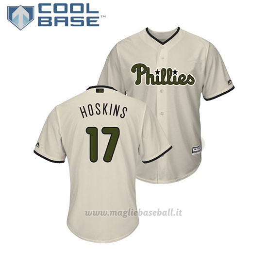 Maglia Baseball Uomo Philadelphia Phillies Rhys Hoskins 2018 Dia de los Caidos Cool Base Crema